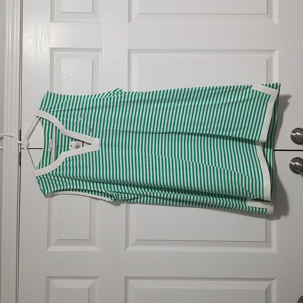 Nautica XXL Sleeveless Mid-Length Green and White Striped Dress